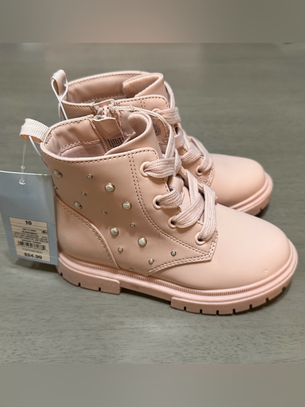 Cat & Jack Blush Pink Pearl Studded Combat Boots Size 10 NWT